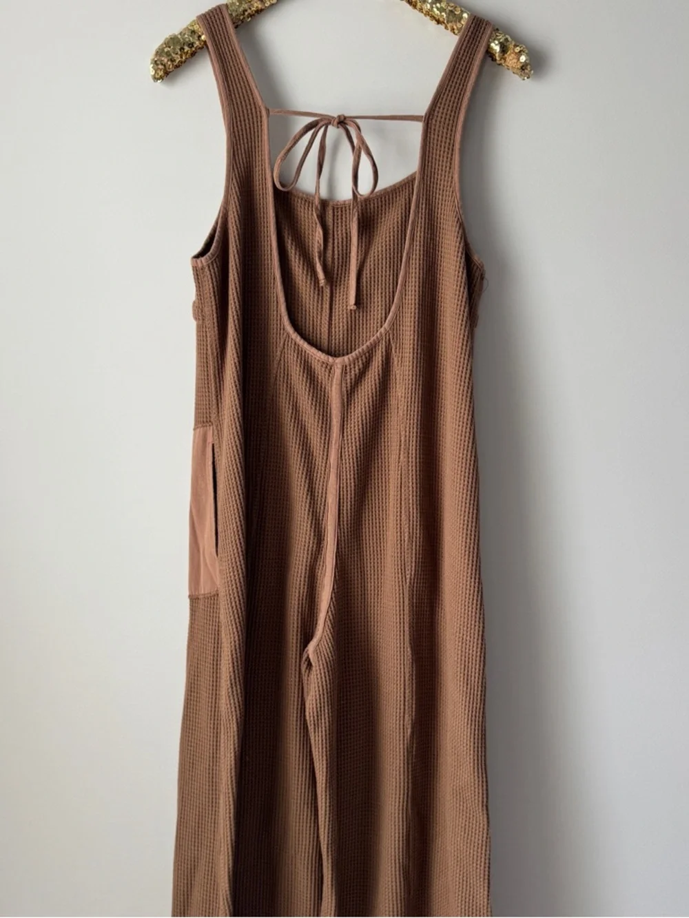 Waffle Wide-Leg Jumpsuit with tie back - Picture 3 of 3